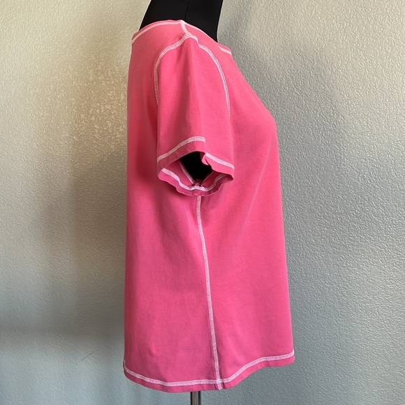 Coral Pink Tee White Topstitching - Picture 3 of 3